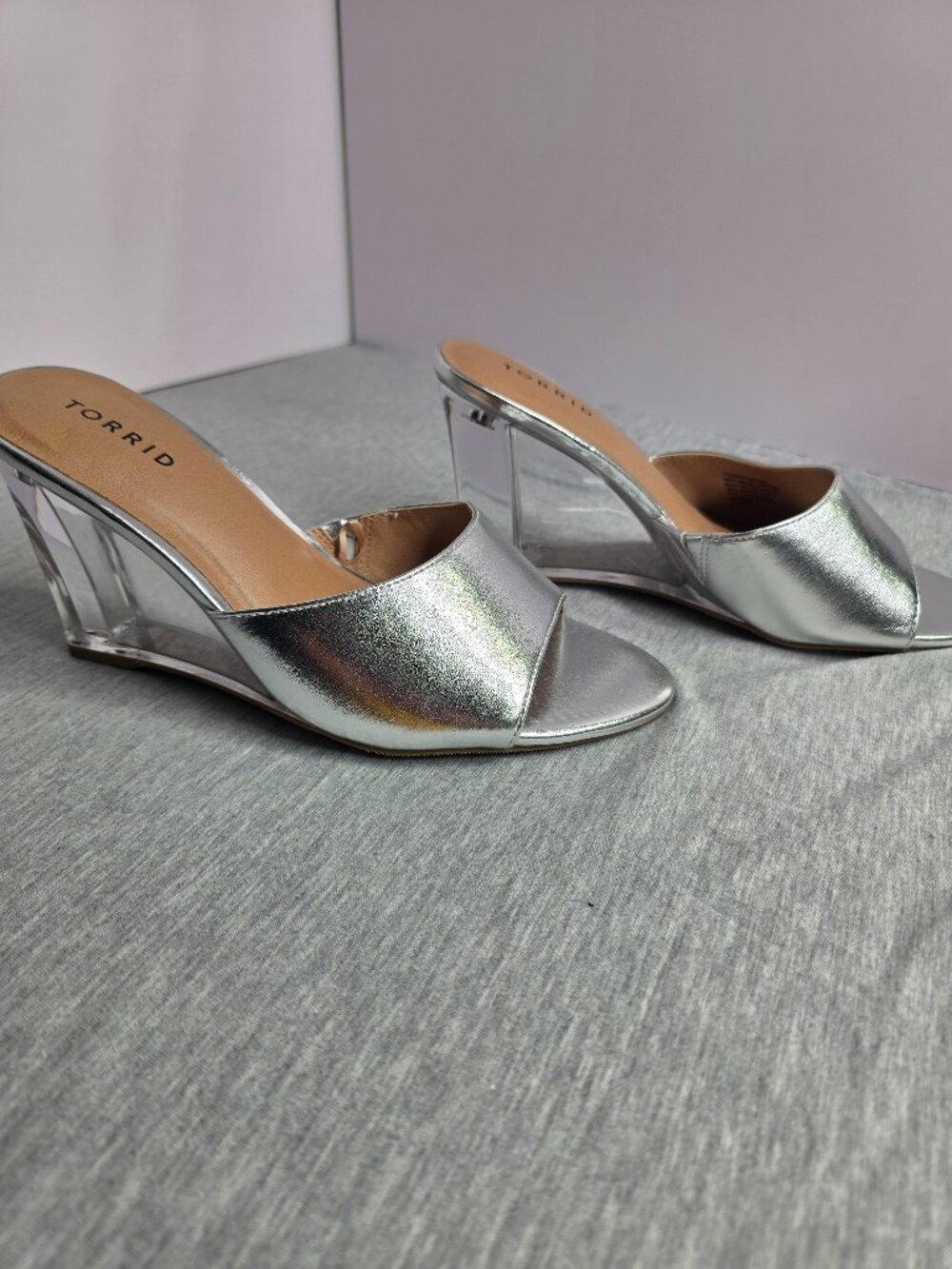 Torrid Silver Metallic Clear Wedge Heel Mule Sandals Womens 8.5W LNWOT